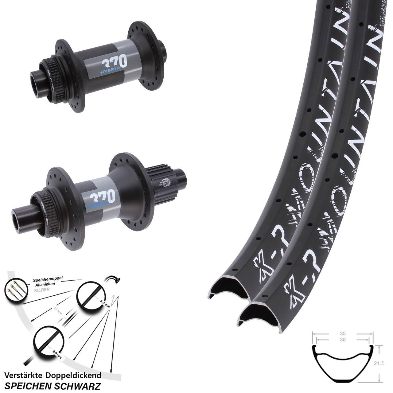 Disc Laufradsatz 29 Zoll KX-R Mountain DT Swiss 370 Hybrid Micro Spline 15x110 12x148