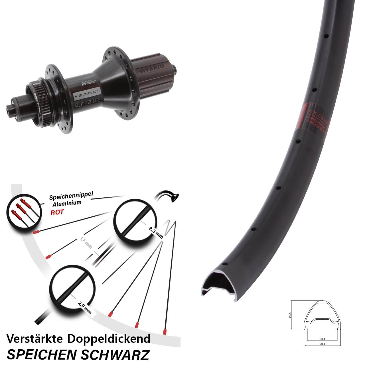 Centerlock Hinterrad 28 Zoll KX Clue DT Swiss 370 Hybrid 8-11 fach für Schnellspanner
