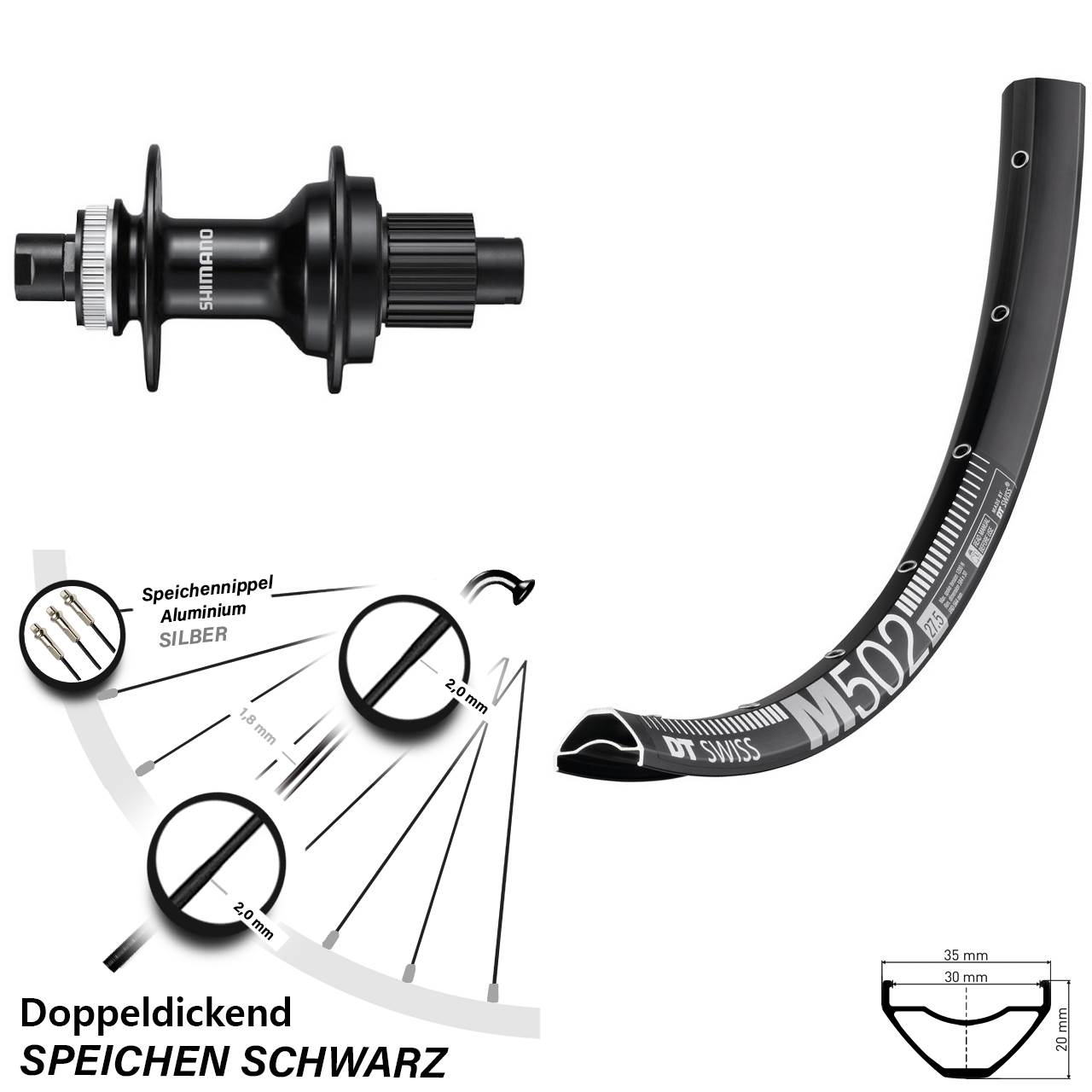29 Zoll DT Swiss M502 Shimano FH-MT510 Centerlock Hinterrad 12x142 Micro Spline