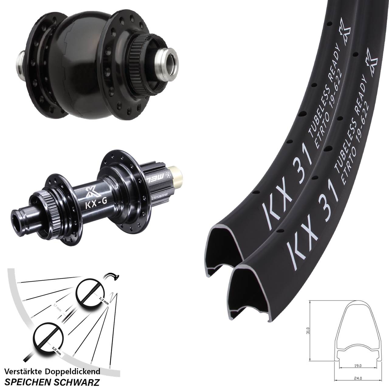 Laufradsatz Centerlock 12x100/142 28 Zoll KX-G 31 SONdelux Campa N3W