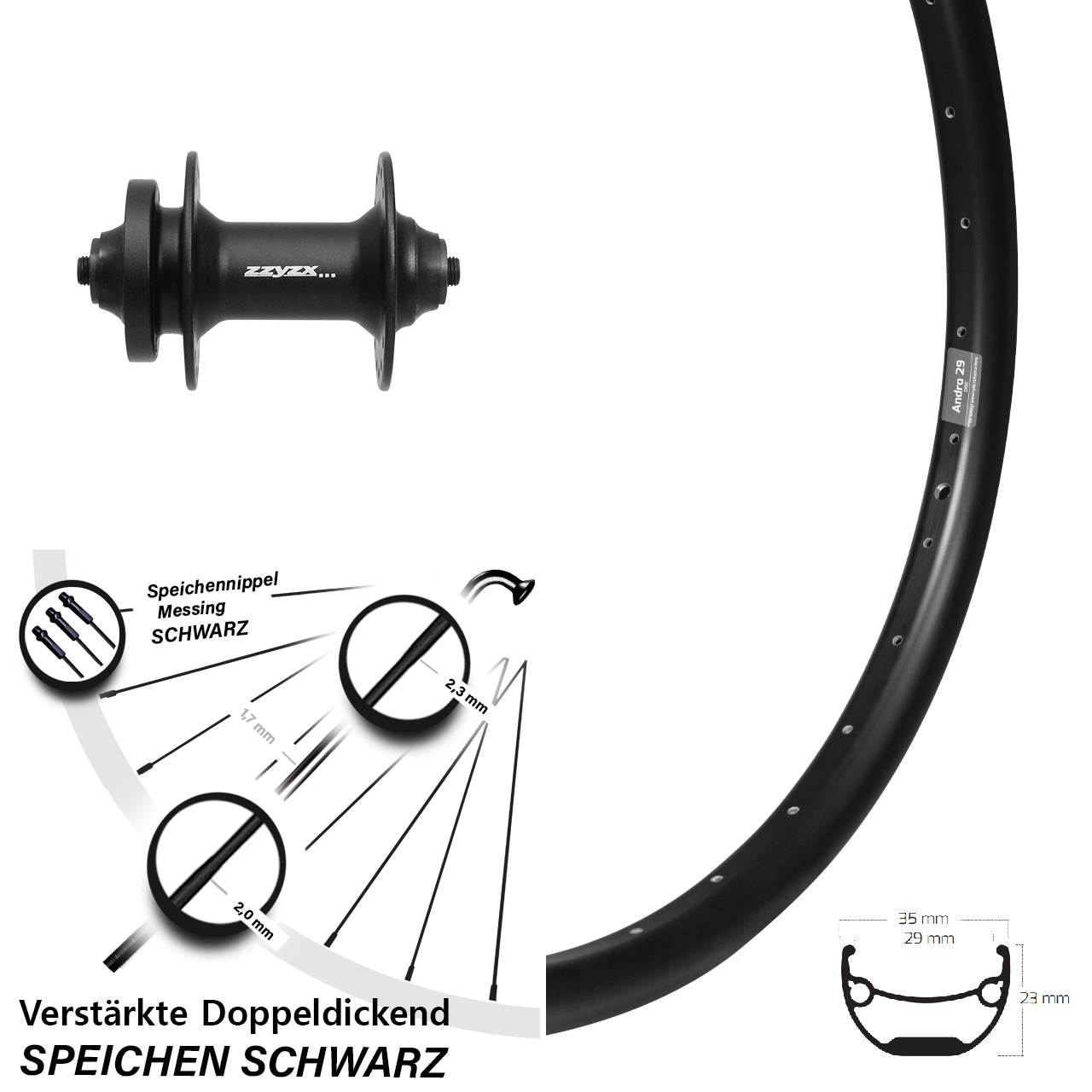 Vorderrad 6-Loch Ryde Andra 29 Zoll Formula DC-21 QR