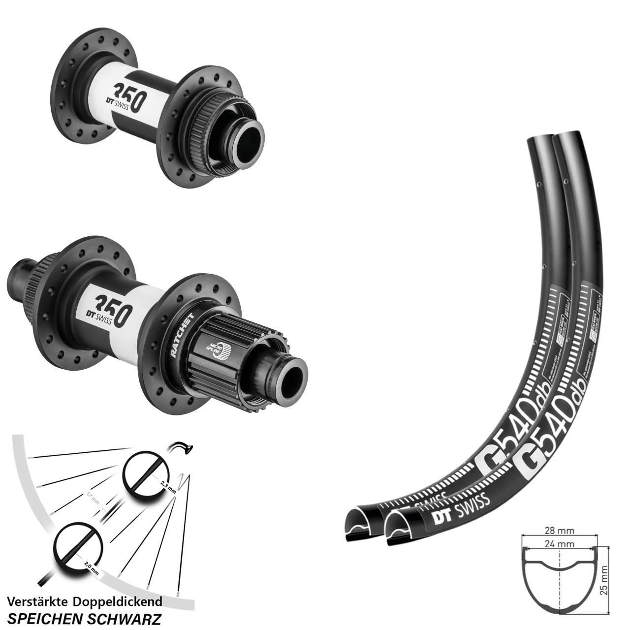 DT Swiss G540 DT Swiss 350 28-29 Zoll Disc Laufrad-Satz 15x100 12x142 Shimano Micro Spline