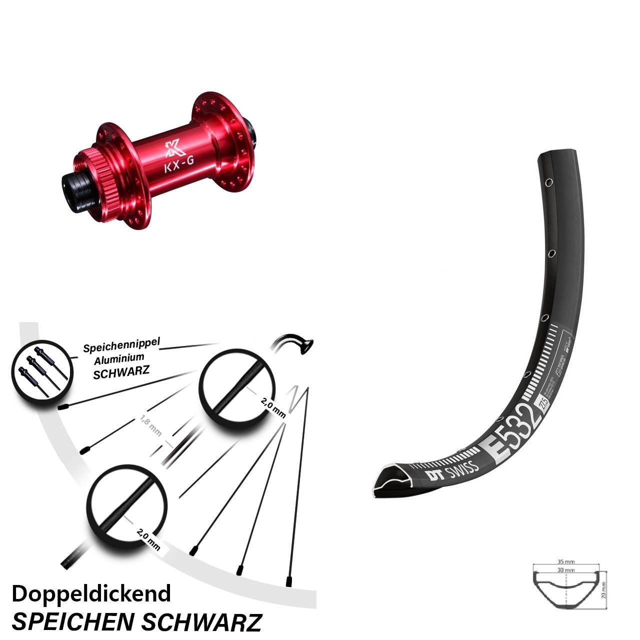 DT Swiss E532 KX-G rot 29 Zoll Centerlock Vorderrad 15x100