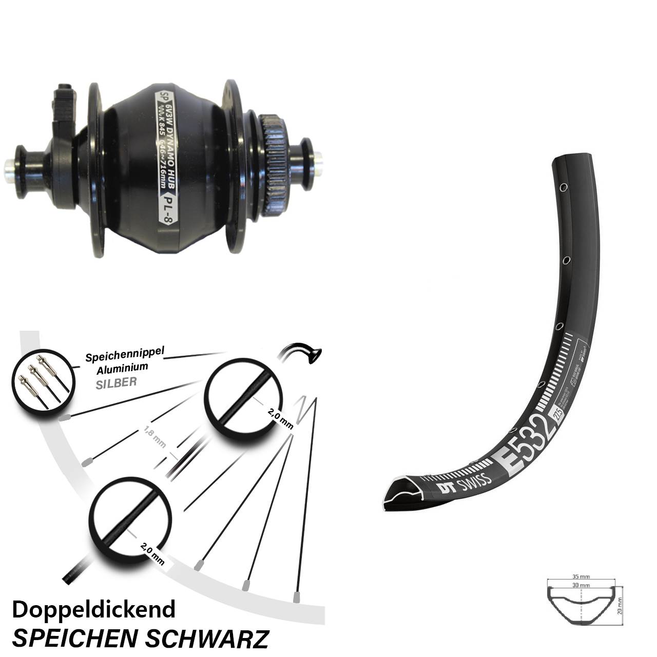 Centerlock Vorderrad mit Dynamo 29 Zoll DT Swiss E532 Shutter PL-8 QR
