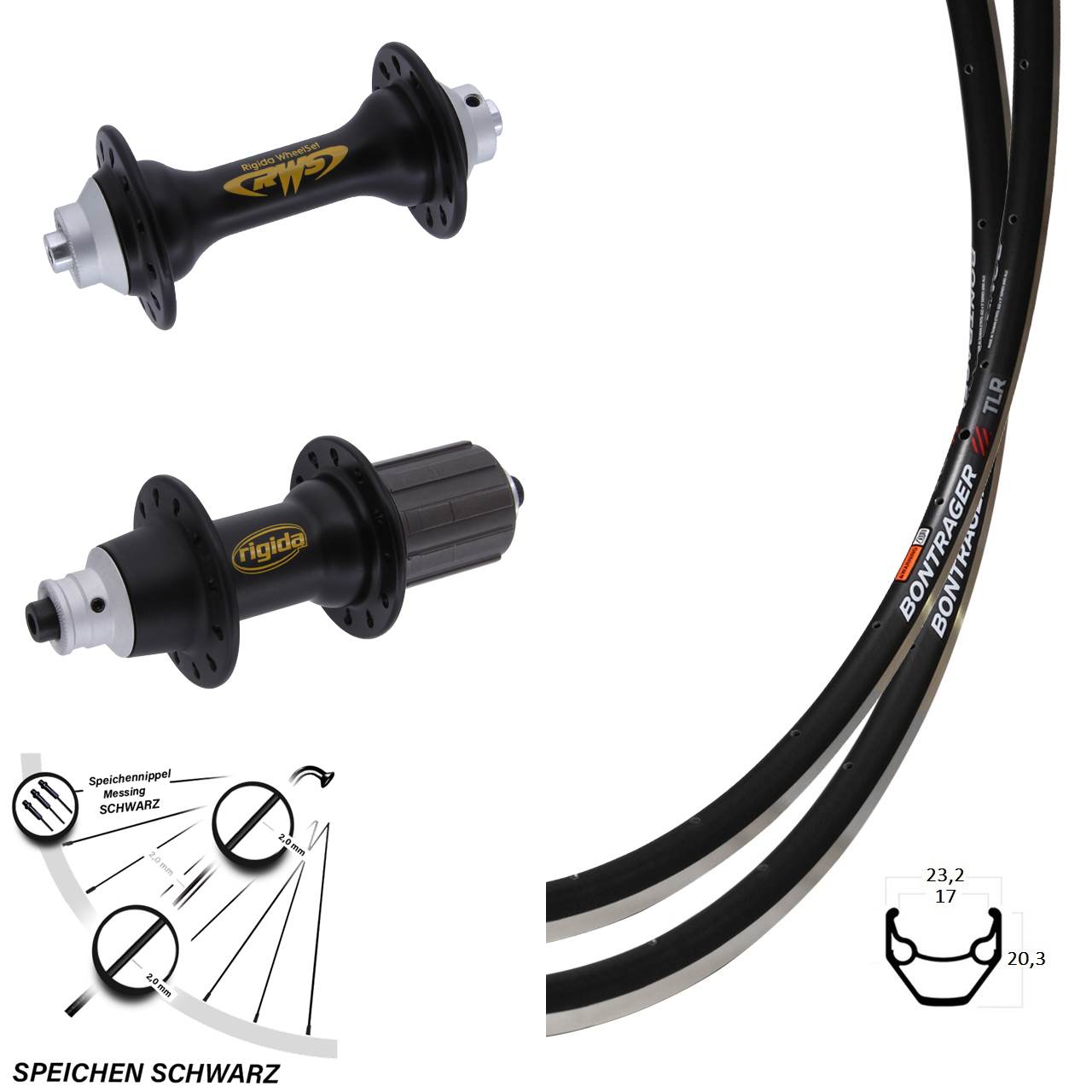 28 Zoll Bontrager TLR Rigida RWS Laufradsatz QR 8-11 fach