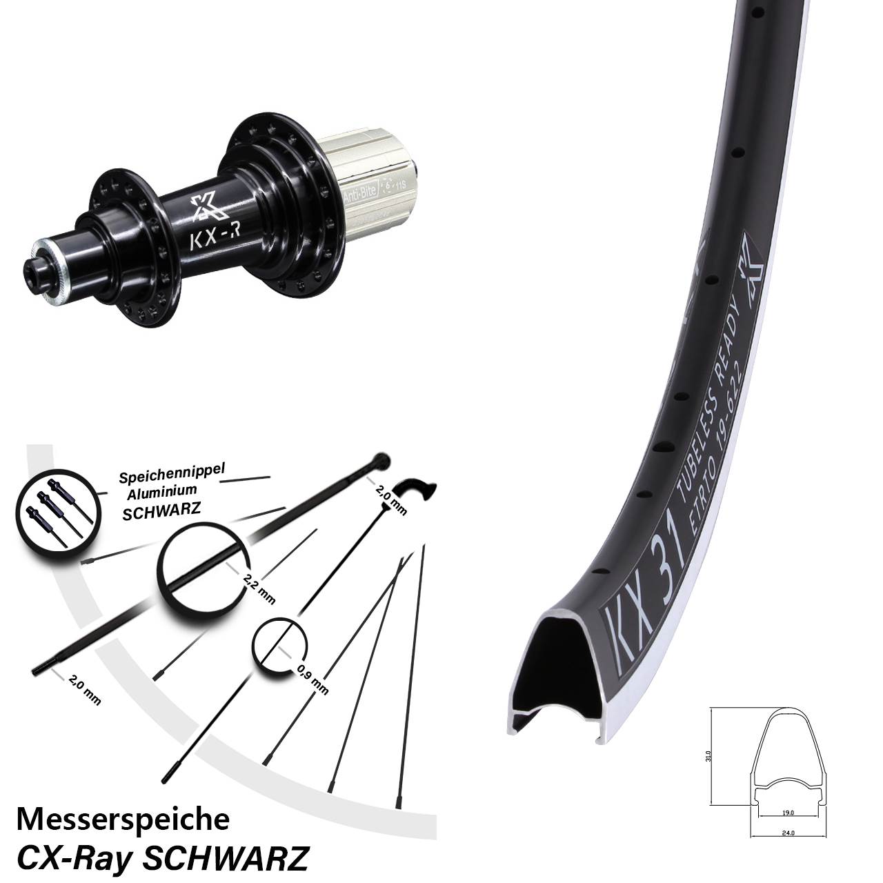 28 Zoll Hinterrad KX-R 31 für Schnellspanner CX-Ray 11-12 fach HG