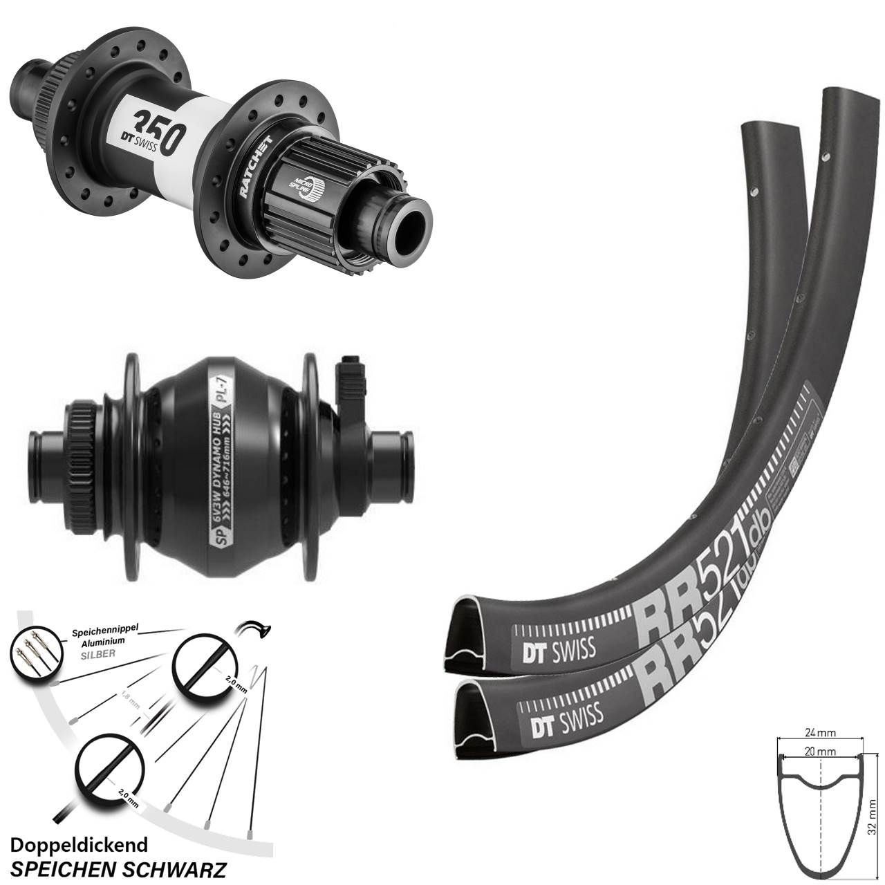 DT Swiss RR521-350 SP PL-7 28 Zoll Laufradsatz Disc 12x100/142 Micro Spline