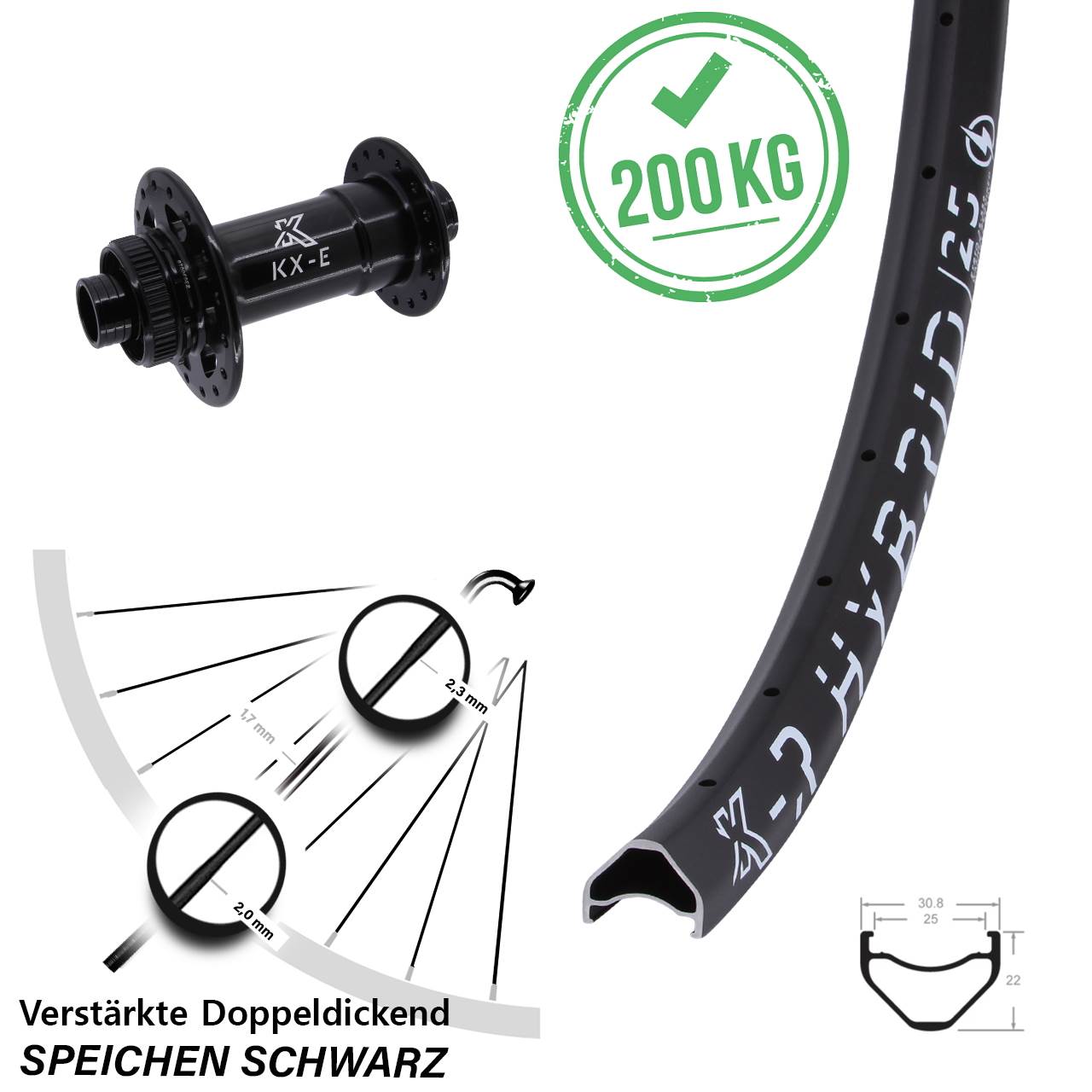 KX-R Hybrid 25 Centerlock E-Bike 650B Disc Laufrad 15x110 Boost