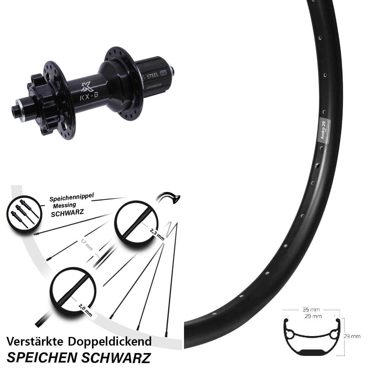 Hinterrad 6-Loch Ryde Andra 29 Zoll KX-BS 8-12 fach HG QR Boost