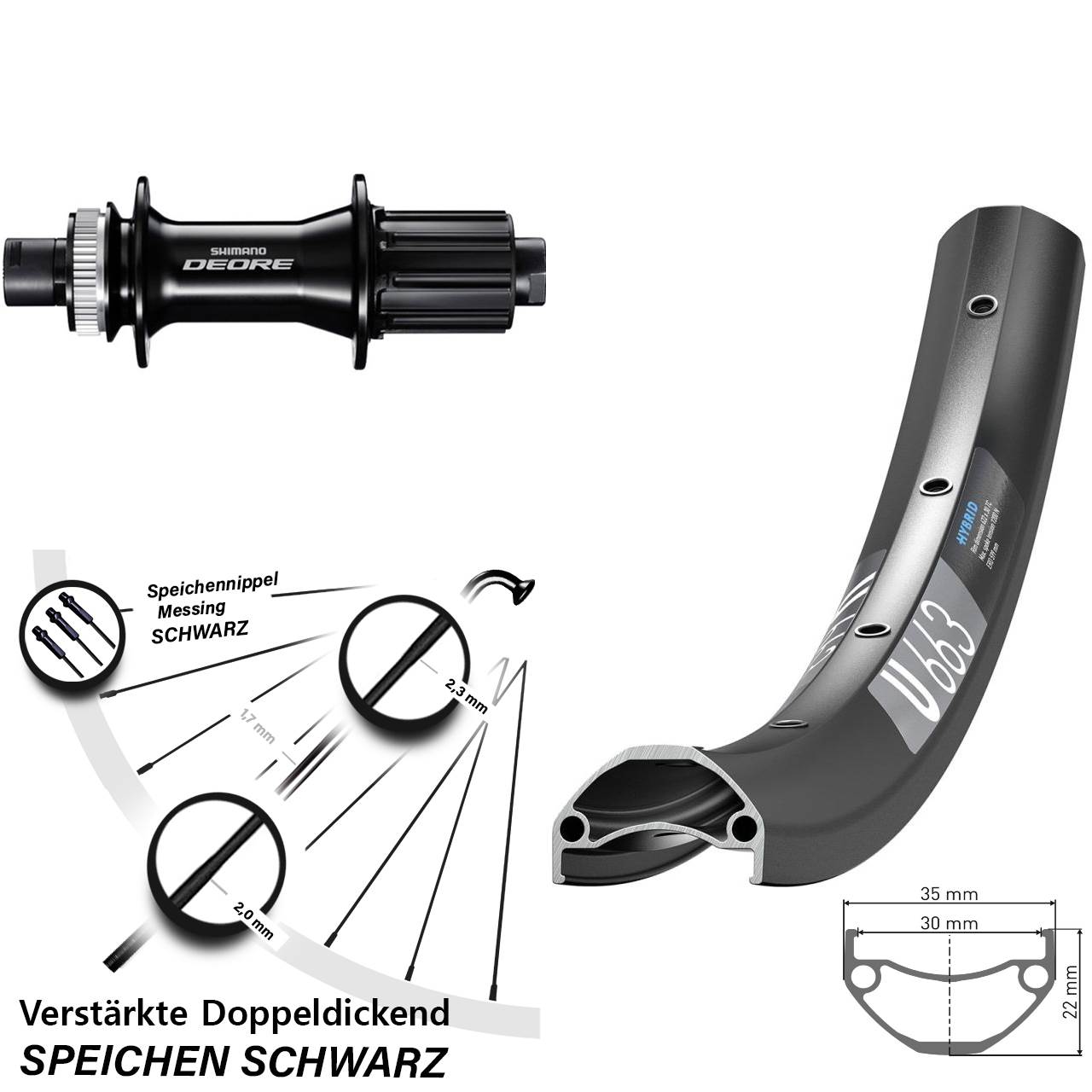 Hinterrad 27,5 Zoll DT Swiss U663 Shimano Deore FH-M6010 Nabe