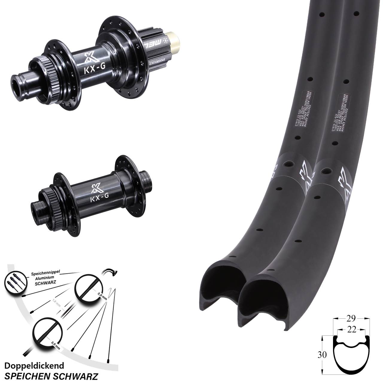 Centerlock Laufradsatz 29 Zoll KX-GRC Gravel Carbon Steckachse Campagnolo N3W 12x100/142