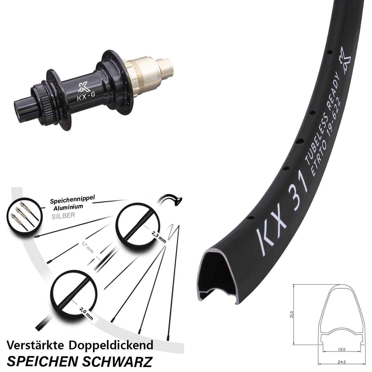 28 Zoll KX-G 31 Hinterrad Centerlock 12x142 SRAM XDR