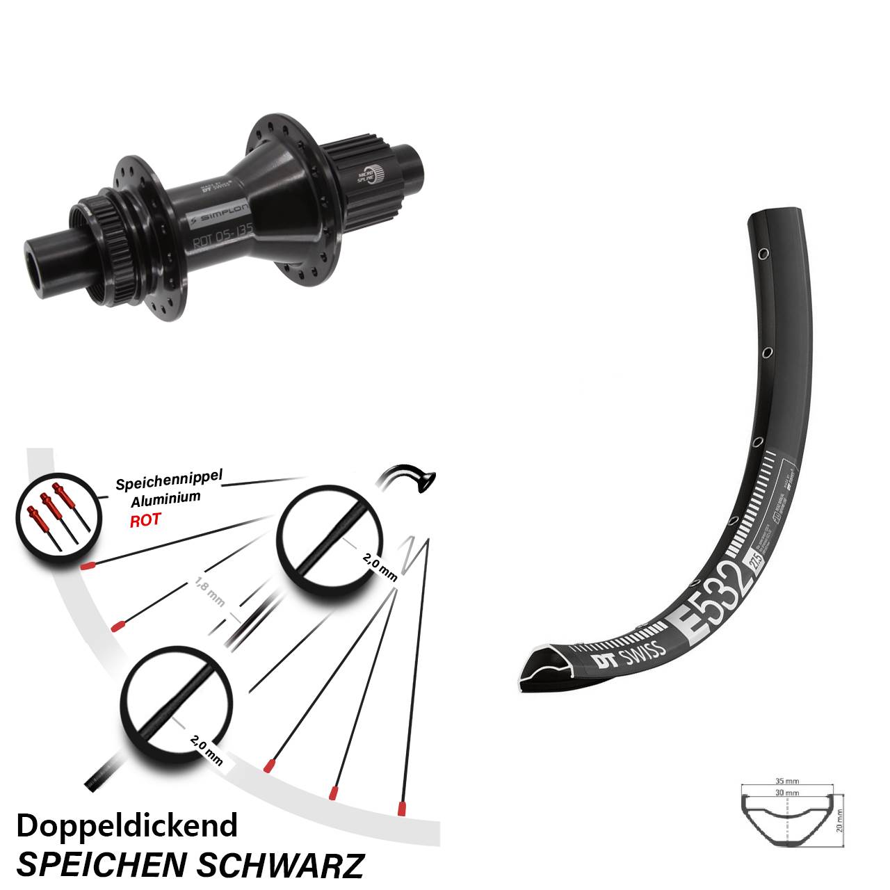 DT Swiss E 532-370 Hybrid 29 Zoll Centerlock Hinterrad 12x142 Micro Spline
