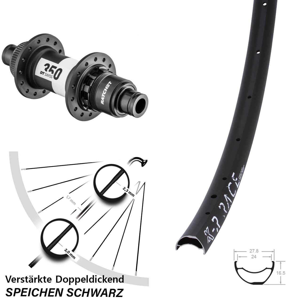 KX-R Race DT Swiss 350 Hinterrad Centerlock 12x148 Boost XD