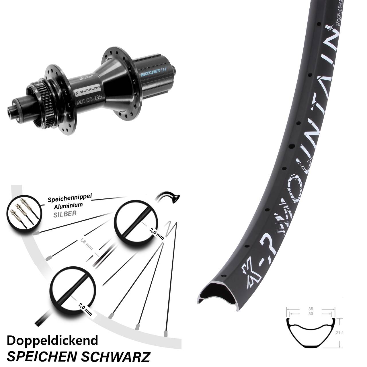 Hinterrad 29 Zoll KX R Mountain DT Swiss 370 Hybrid Centerlock 8-11 fach QR