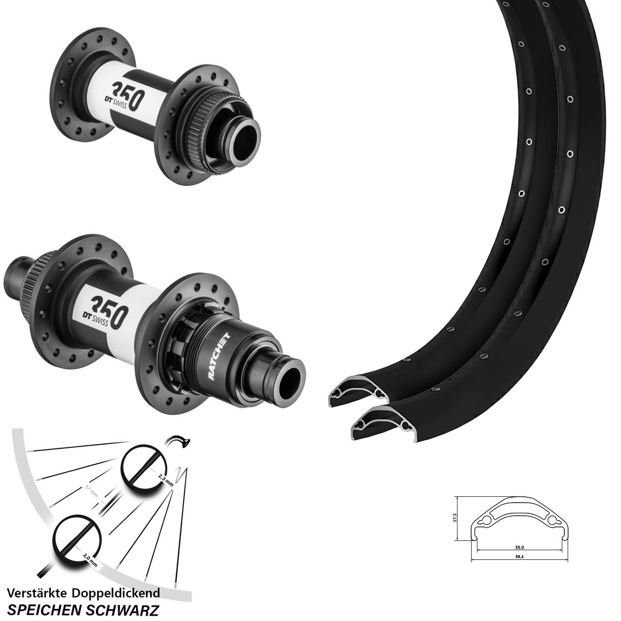 29 Zoll Ryde Disc 35 DT Swiss 350 Centerlock Laufradsatz 15x100 12x142 XD 11-12 fach