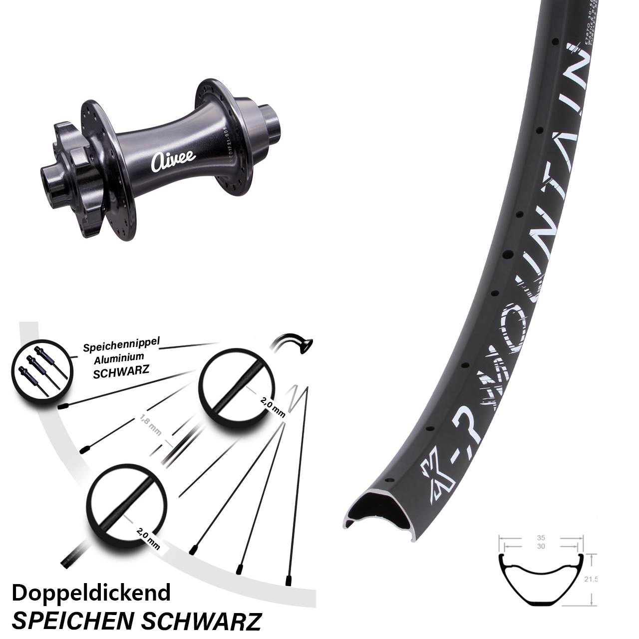 6-Loch Vorderrad 27,5 Zoll KX-R Mountain Aivee Classic 15x110 Boost
