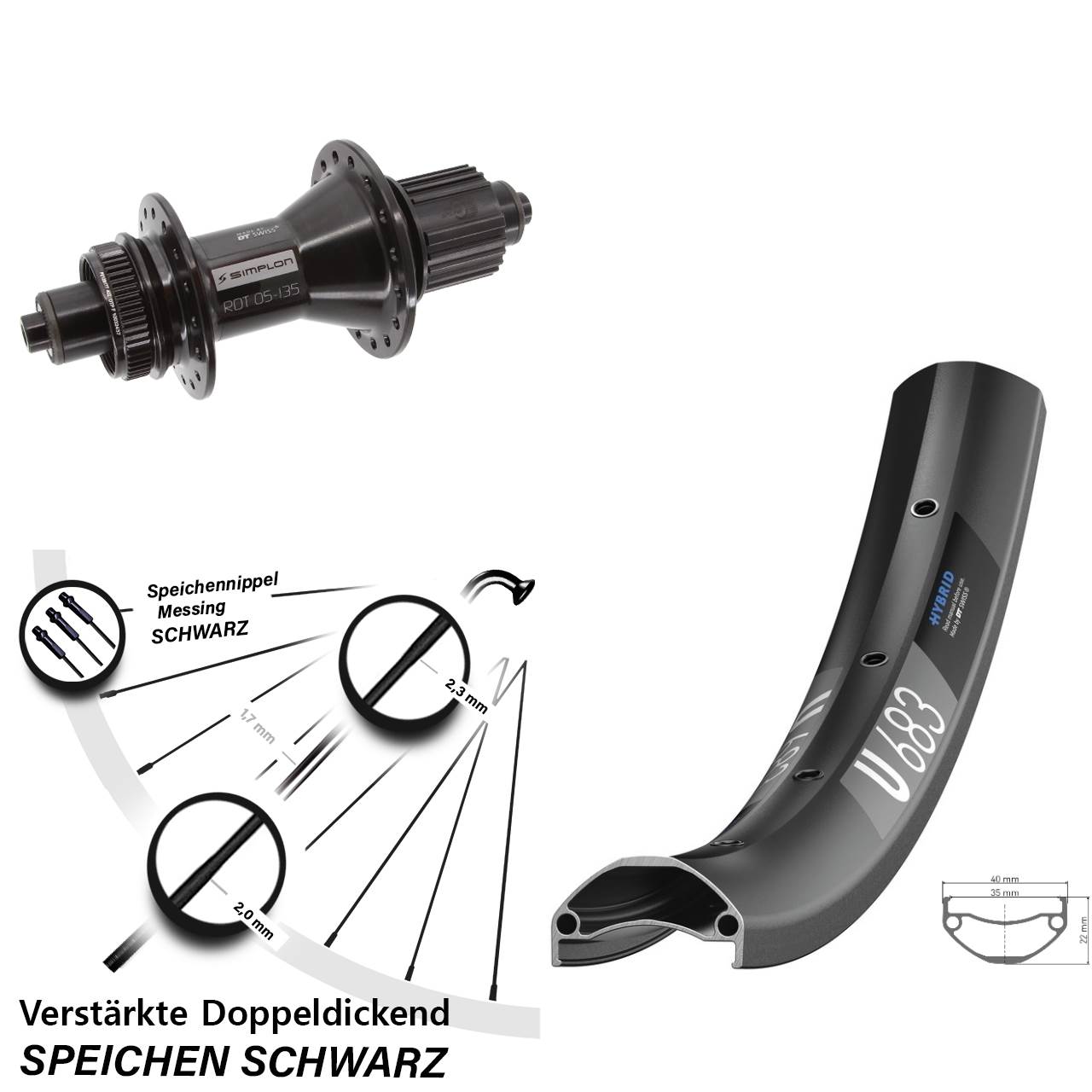 Disc Hinterrad QR 27,5 Zoll DT Swiss U 683-370 Hybrid Shimano Micro Spline