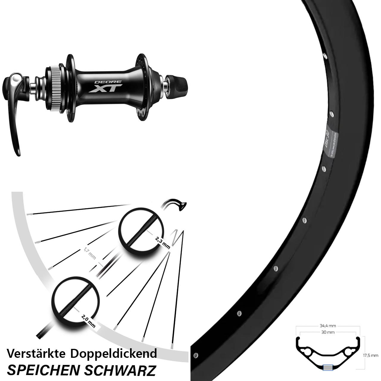 Vorderrad QR 27,5 Zoll Ryde Disc 30 Shimano HB-M8000
