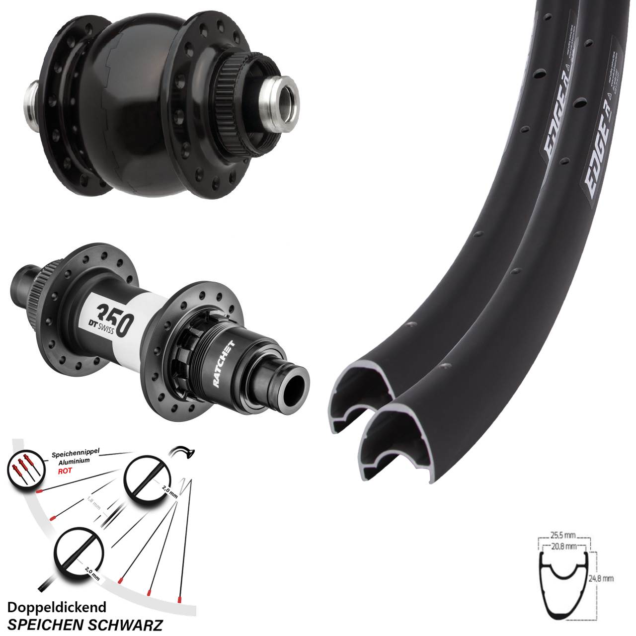 DT Swiss 350 Road Ryde Edge R 25 OS 24/28 Speichen Dynamo SON 28 Zoll Steckachse Sram XDR