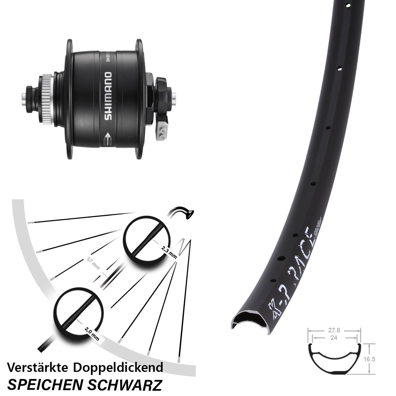 Centerlock Dynamo-Vorderrad für Schnellspanner 28 Zoll KX-R Race Shimano DH-3D37