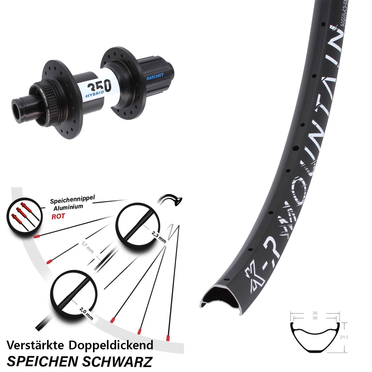 KX-R Mountain DT Swiss Hybrid 350 27,5 Zoll Disc Hinterrad 12x148 8-11 fach