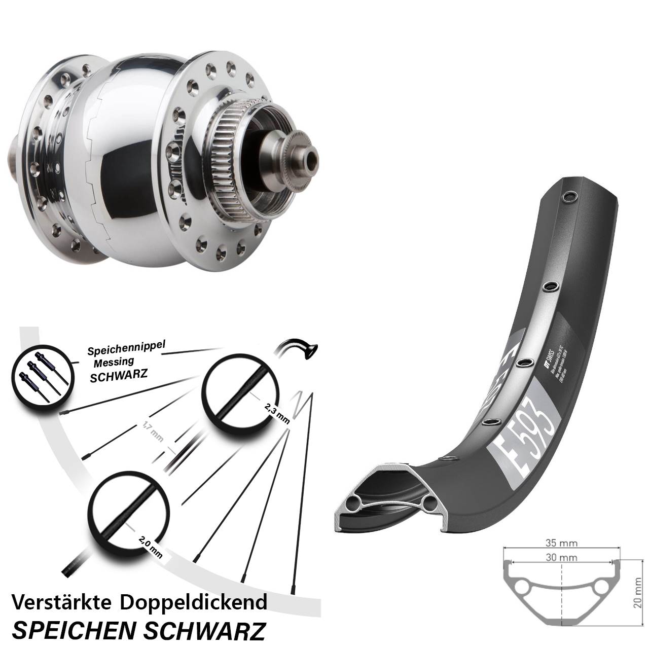 Disc Nabendynamovorderrad 29 Zoll DT Swiss E593 SON delux QR