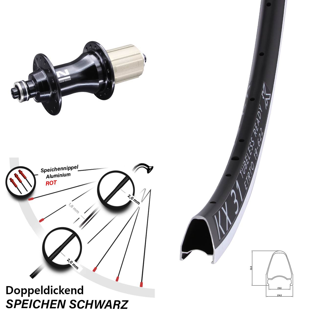 Laufrad hinten für Schnellspanner 28 Zoll KX 31 Novatec F162SB 8-12 fach HG