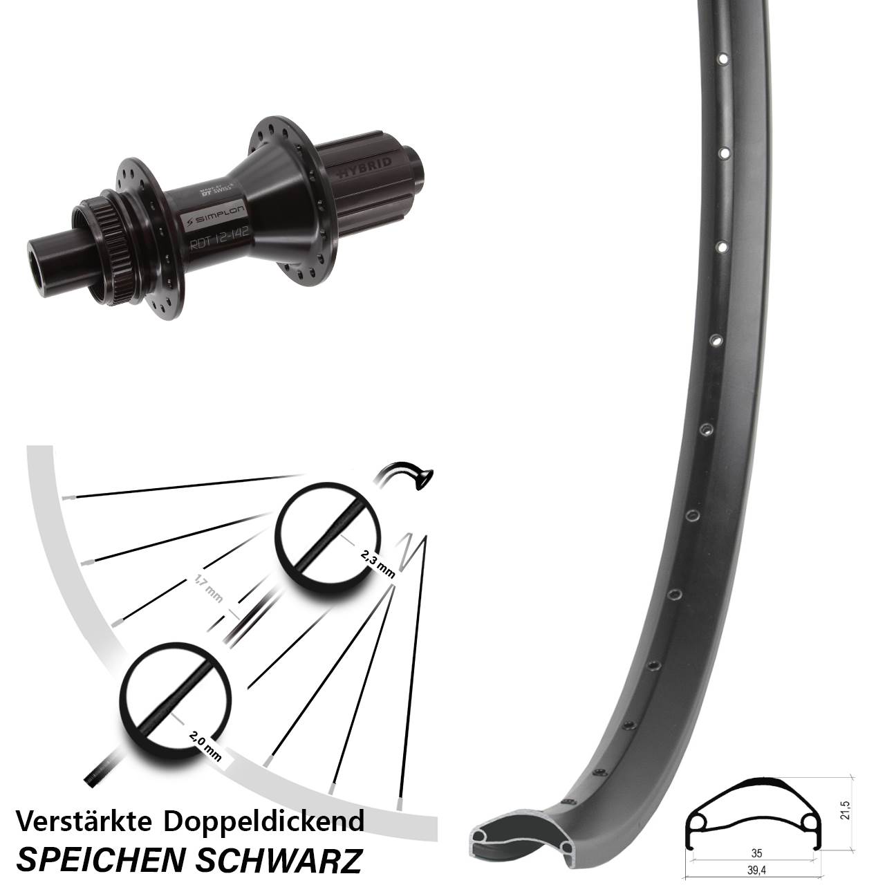 Hinterrad Centerlock 29 Zoll Ambrosio E35 DT Swiss 370 Hybrid 8-11 fach HG 12x142