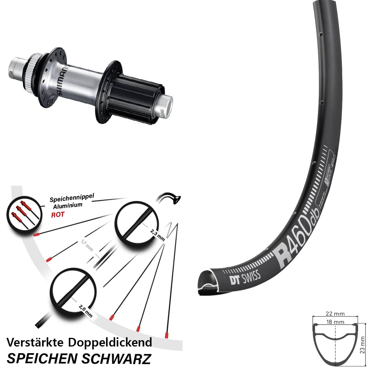 DT Swiss R 460 Shimano FH-RS770 28 Zoll Hinterrad Centerlock 12x142 8-12 fach HG