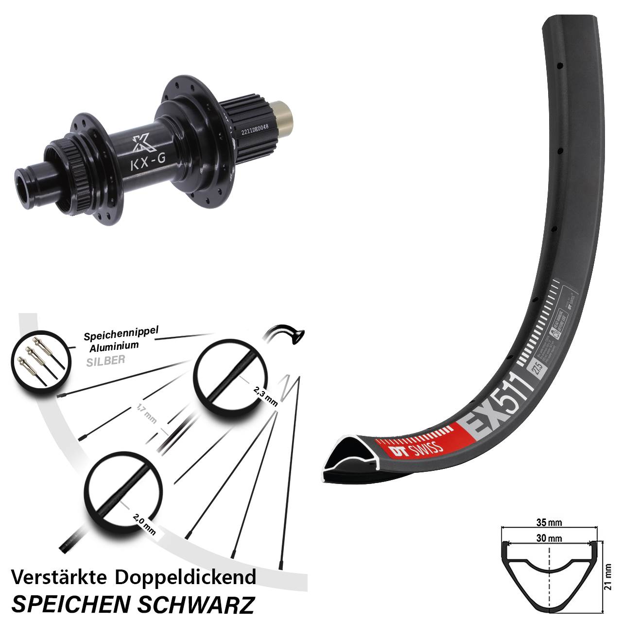 DT Swiss EX511 KX-G Steckachse 29 Zoll Centerlock Hinterrad 12x142 Micro Spline