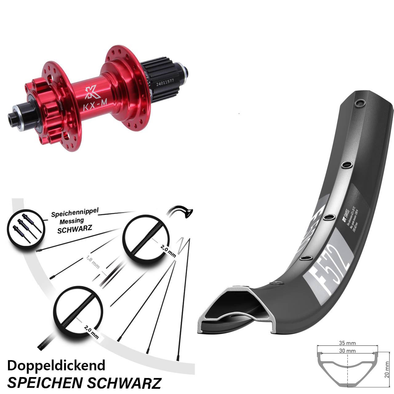 DT Swiss F 572 KX-M rot 29 Zoll Disc Hinterrad QR Shimano Micro Spline