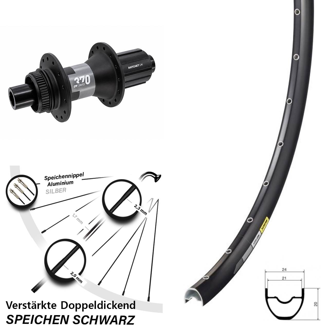 Hinterrad 29 Zoll Mavic XC621 DT Swiss 370 Centerlock 12x142 HG 2023