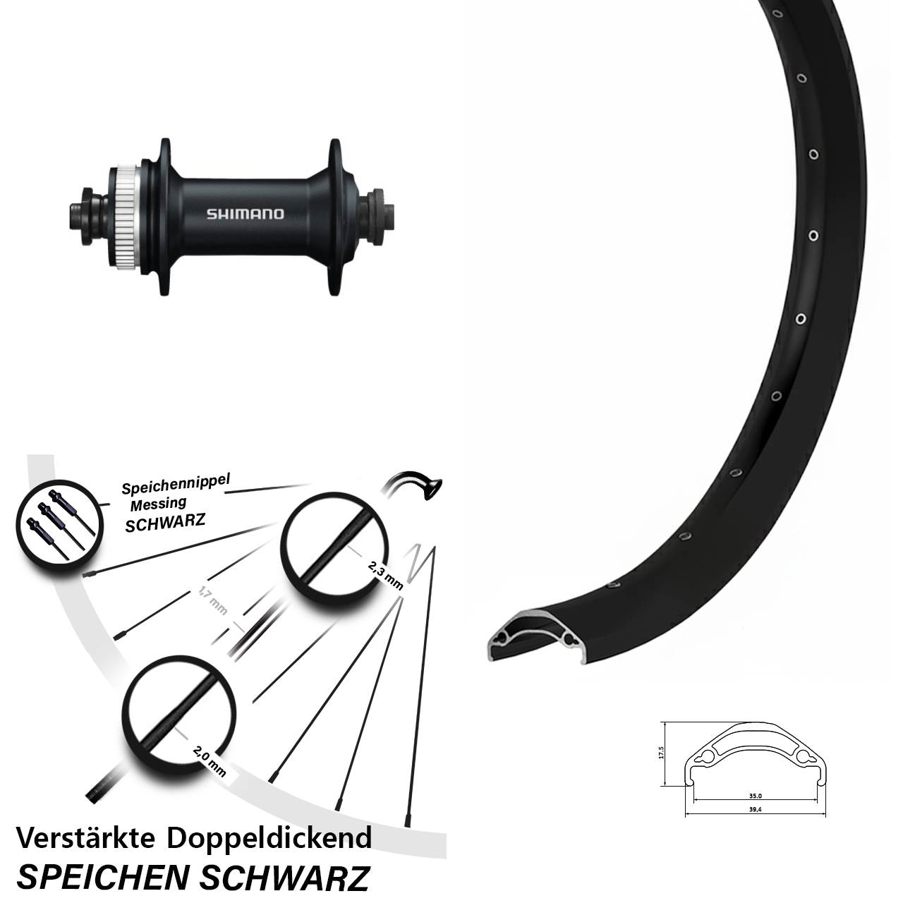 Vorderrad Centerlock 29 Zoll Ryde Disc 35 Shimano HB-M4050 für Schnellspanner