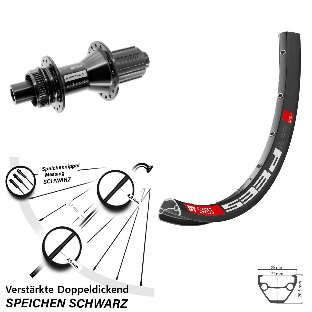 Disc Laufrad 12x142 26 Zoll DT Swiss 533d-370 Hybrid 8-11 fach HG