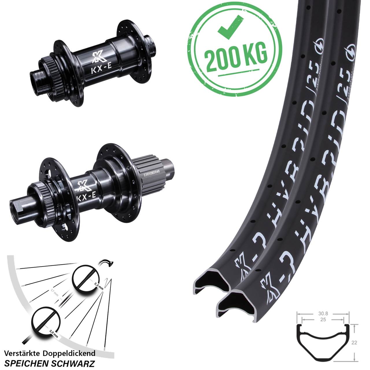 Disc Laufrad-Satz 26 Zoll KXR-E Hybrid 25 Micro Spline 15x100 12x142