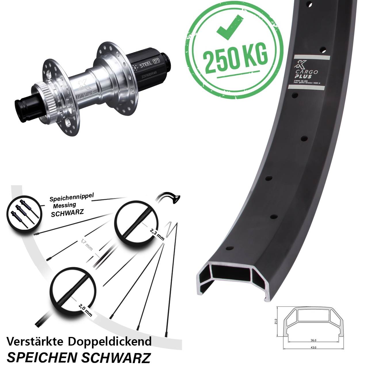 20 Zoll KX-E Cargo Plus Heavy Duty Hinterrad Centerlock 12x142 8-12 fach