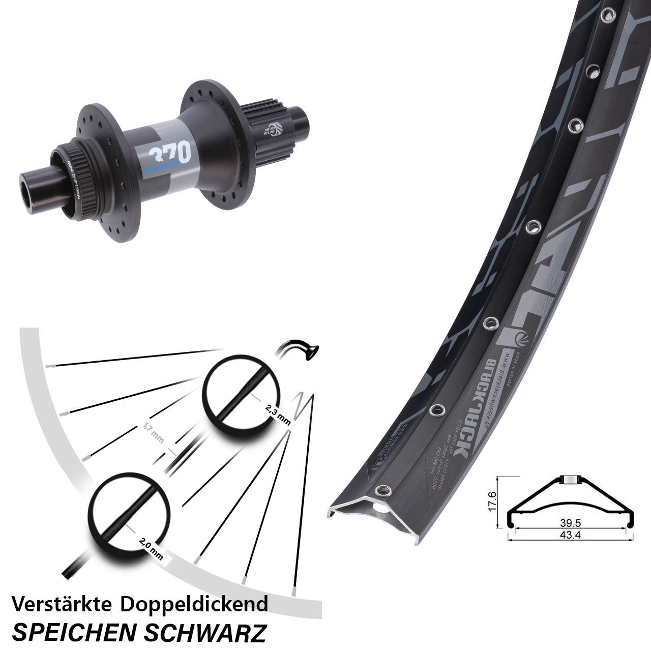 Rodi Ready 40 DT Swiss 370 Hybrid 27,5 Zoll Hinterrad 12x148 Micro Spline