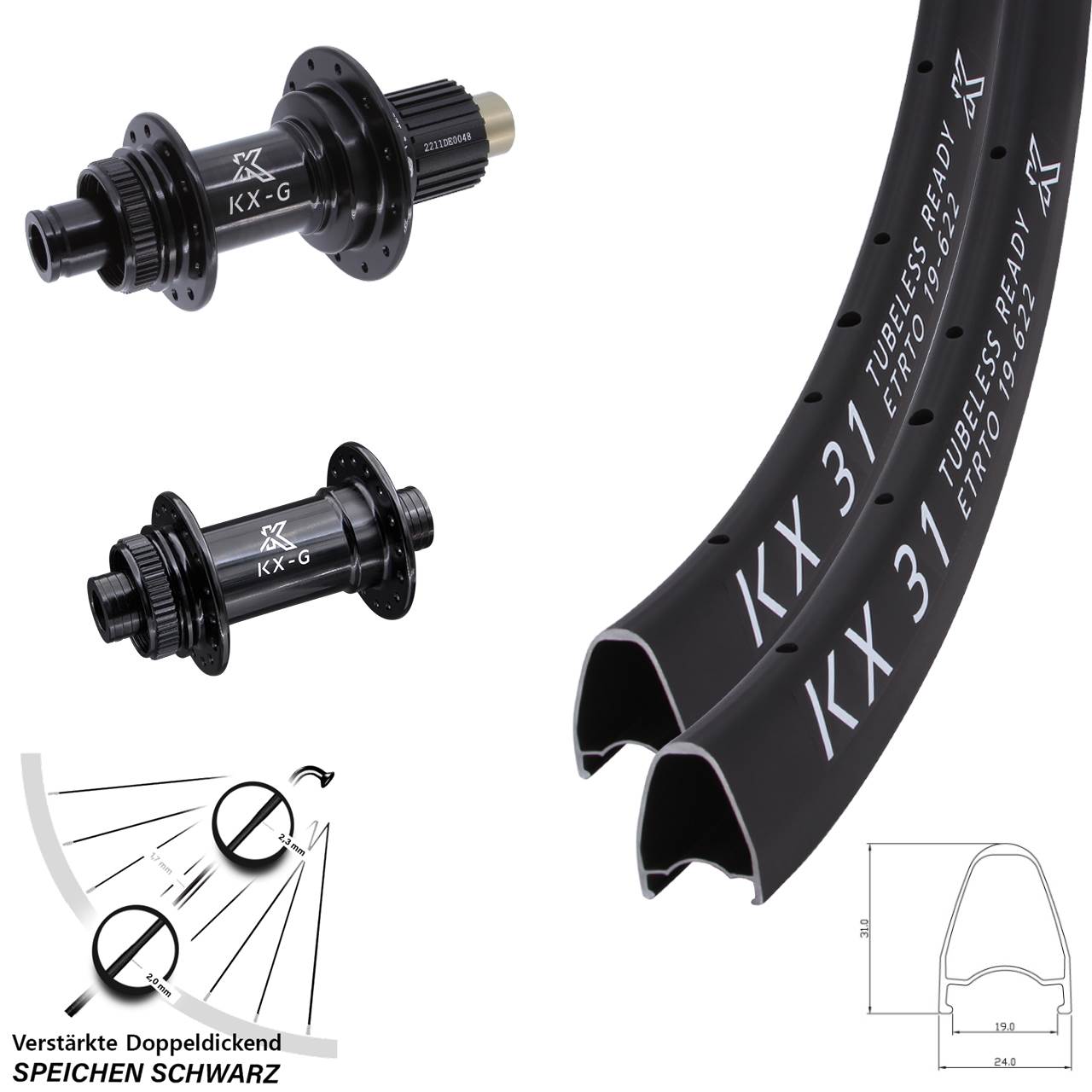 Disc Laufrad-Satz 15x100 12x142 28 Zoll KX-G 31 Micro Spline schwarz