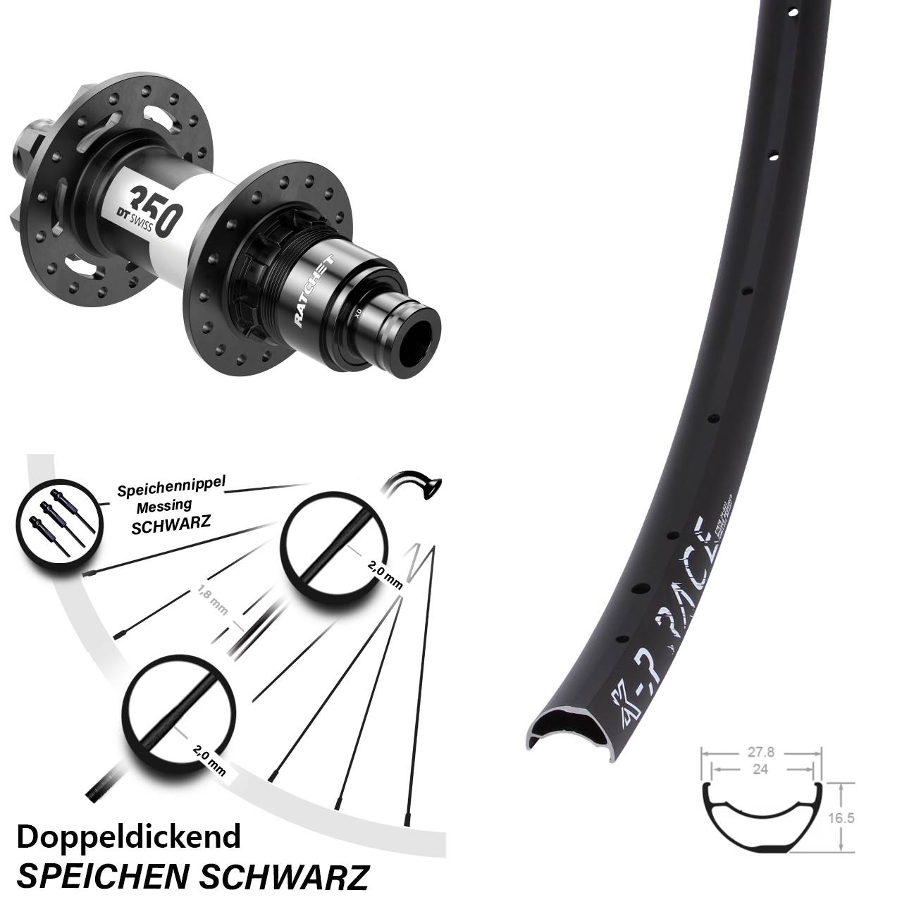 DT Swiss 350 Boos 6-Loch Sram XD KX-R Race Hinteres Rad 29 Zoll 12x148 mm
