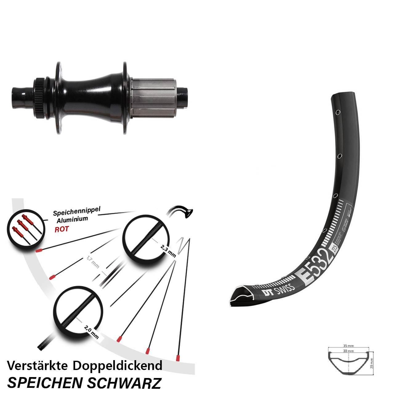 Boost Hinterrad DT Swiss E 532 Disc Formula CL-148S schwarz