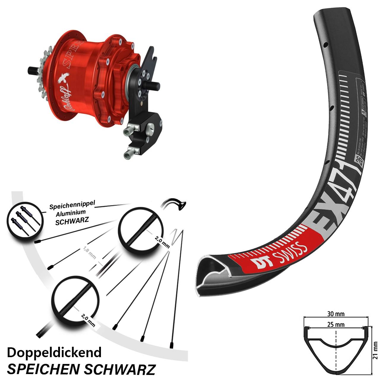 26 Zoll DT Swiss EX 471 Rohloff Speedhub TS DB OEM2 rot