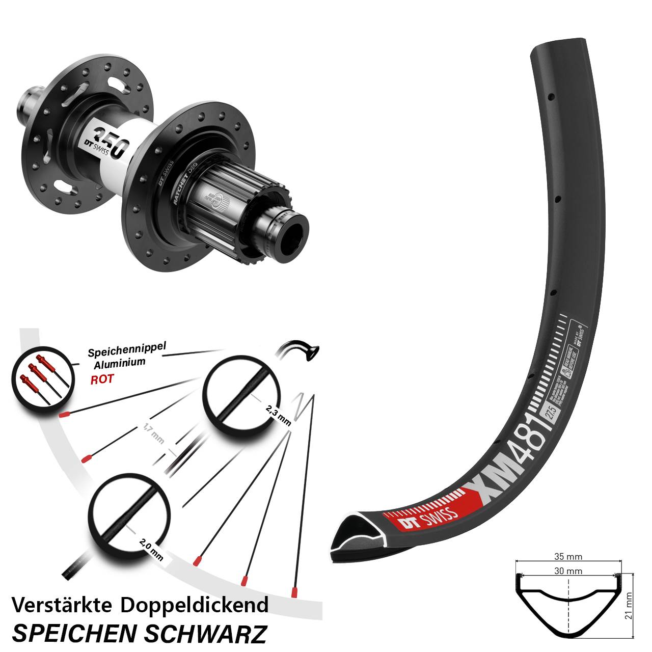 Hinterrad Centerlock 12x148 27,5 Zoll DT Swiss XM 481-350 DEG72 Micro Spline