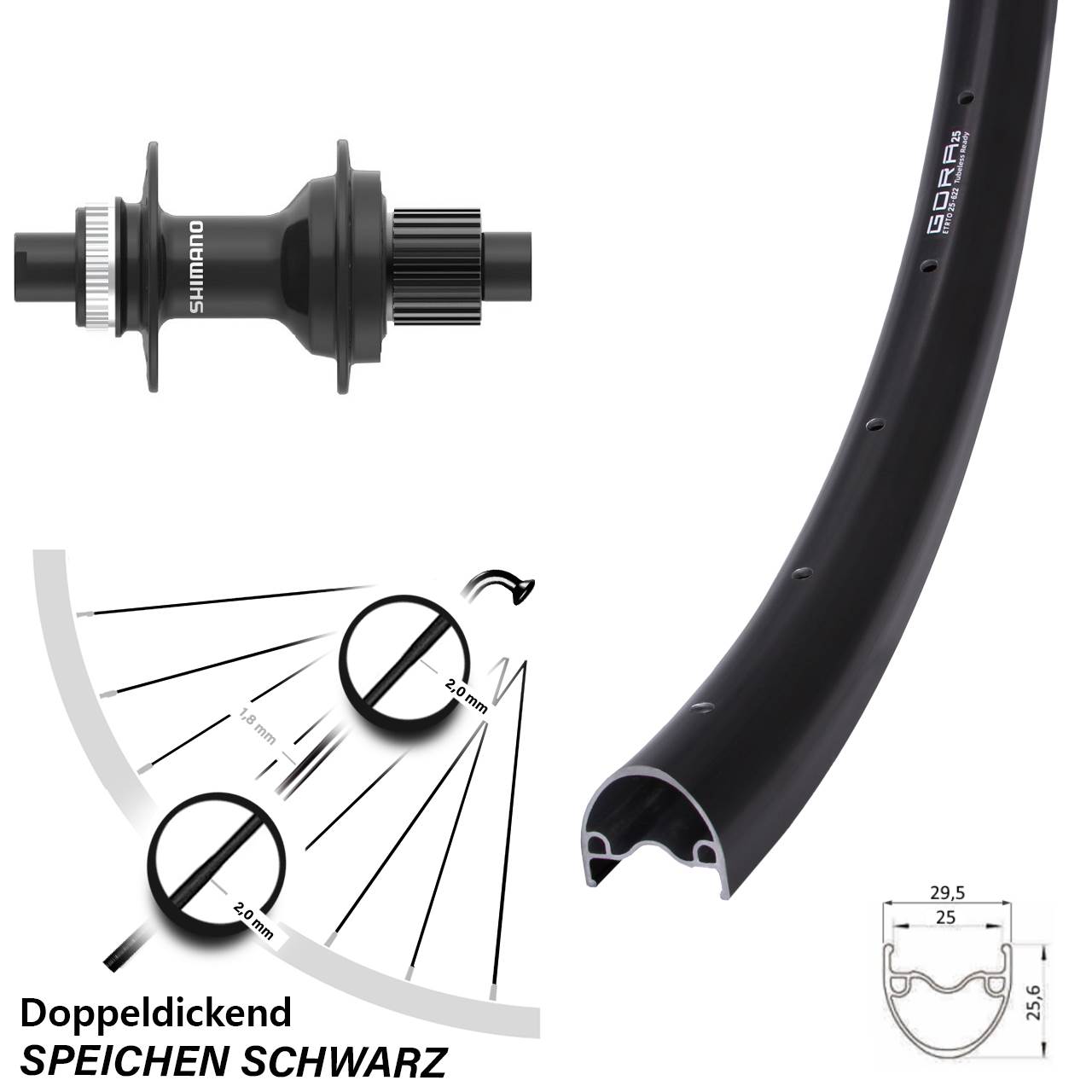 Centerlock Hinterrad 12x142 28-29 Zoll Gora 25 Shimano FH-MT410 Shimano Micro Spline