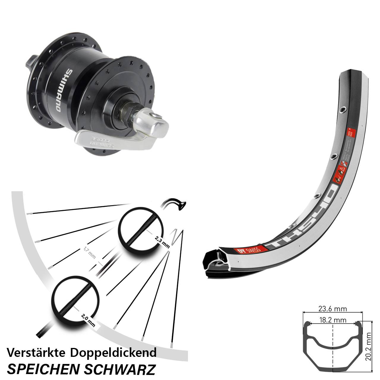 28 Zoll DT Swiss TK 540 Shimano DH3N72 Vorderrad mit Nabendynamo QR
