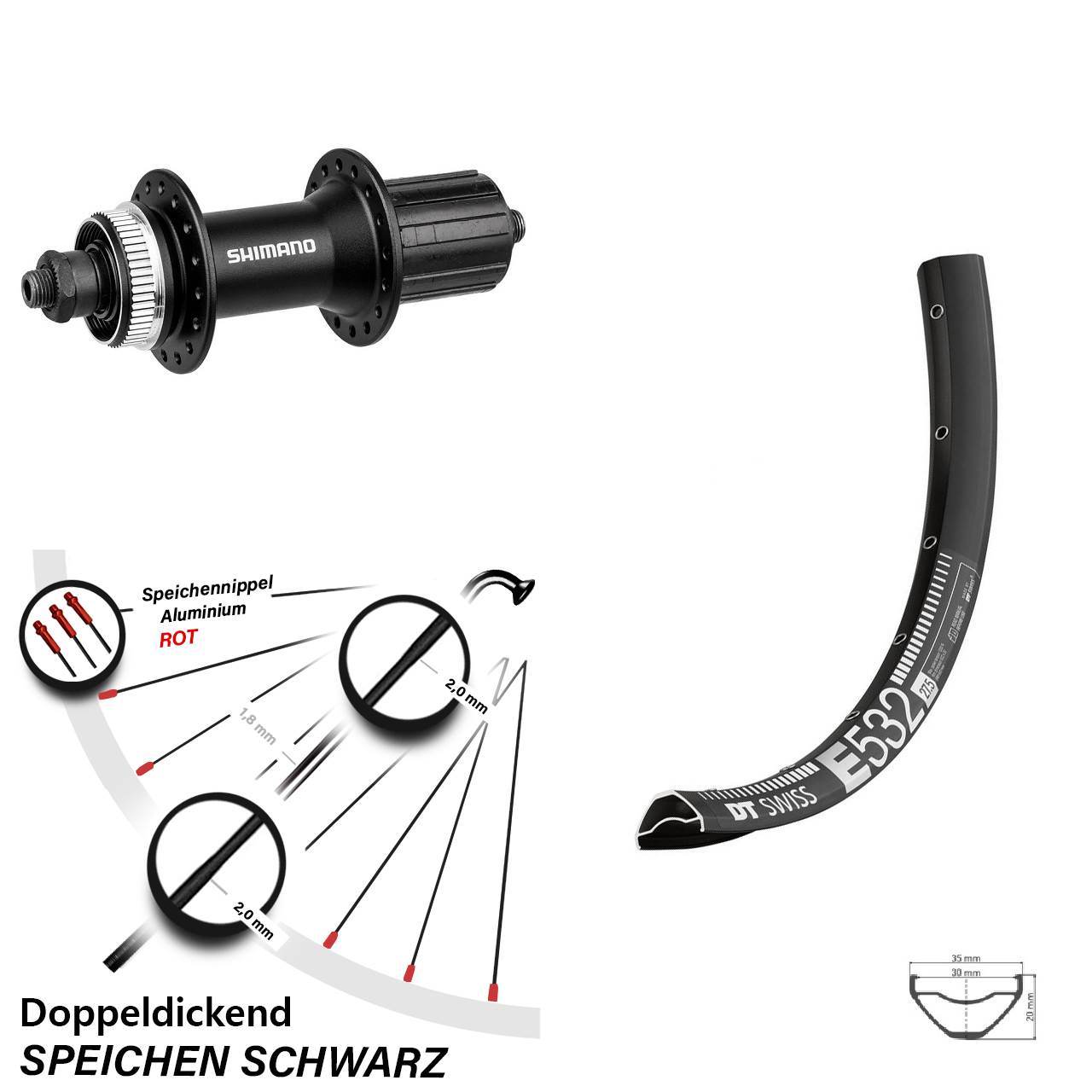 Hinterrad 27,5 Zoll DT Swiss E532 Shimano Alivio FH-M4050 5x135 Centerlock 8-11 fach HG