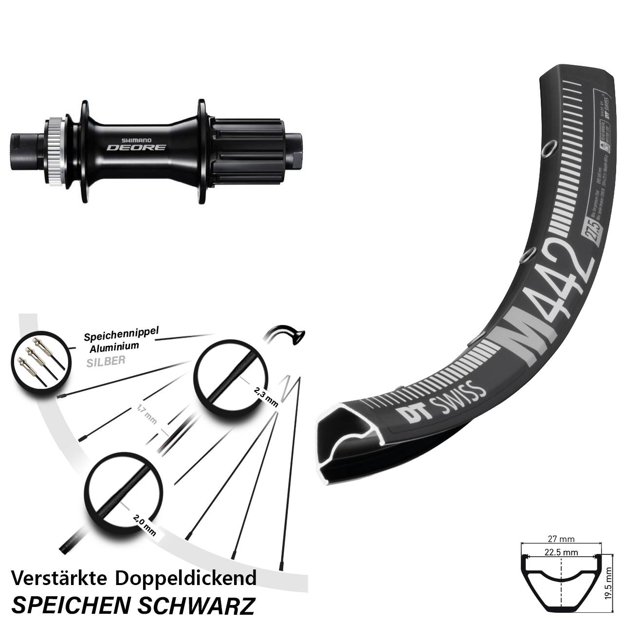 Disc Hinterrad 12x148 29 Zoll DT Swiss M442 Shimano Deore 8-11 fach HG