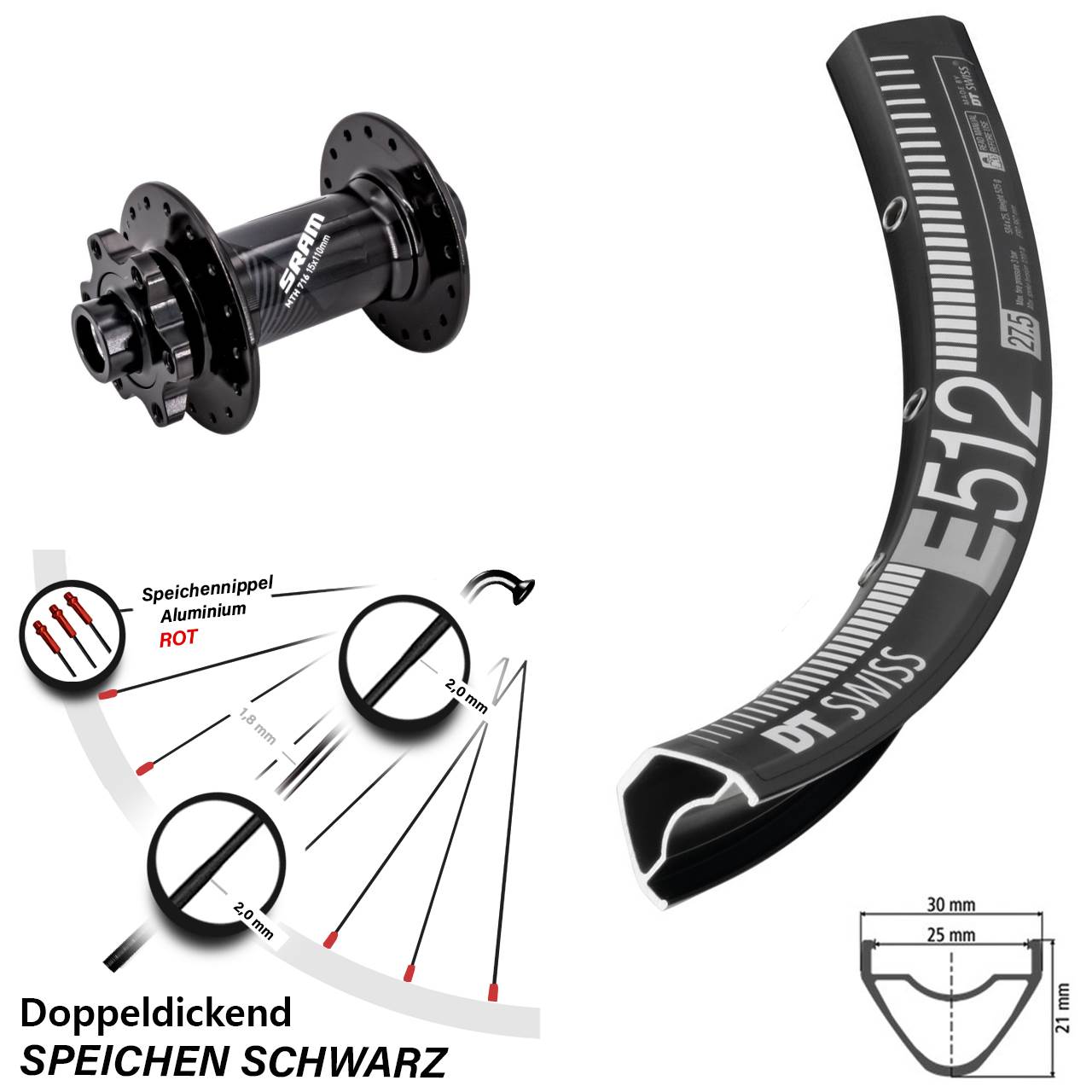 Boost Disc Laufrad 15x110 27,5 Zoll DT Swiss E512 Sram 716