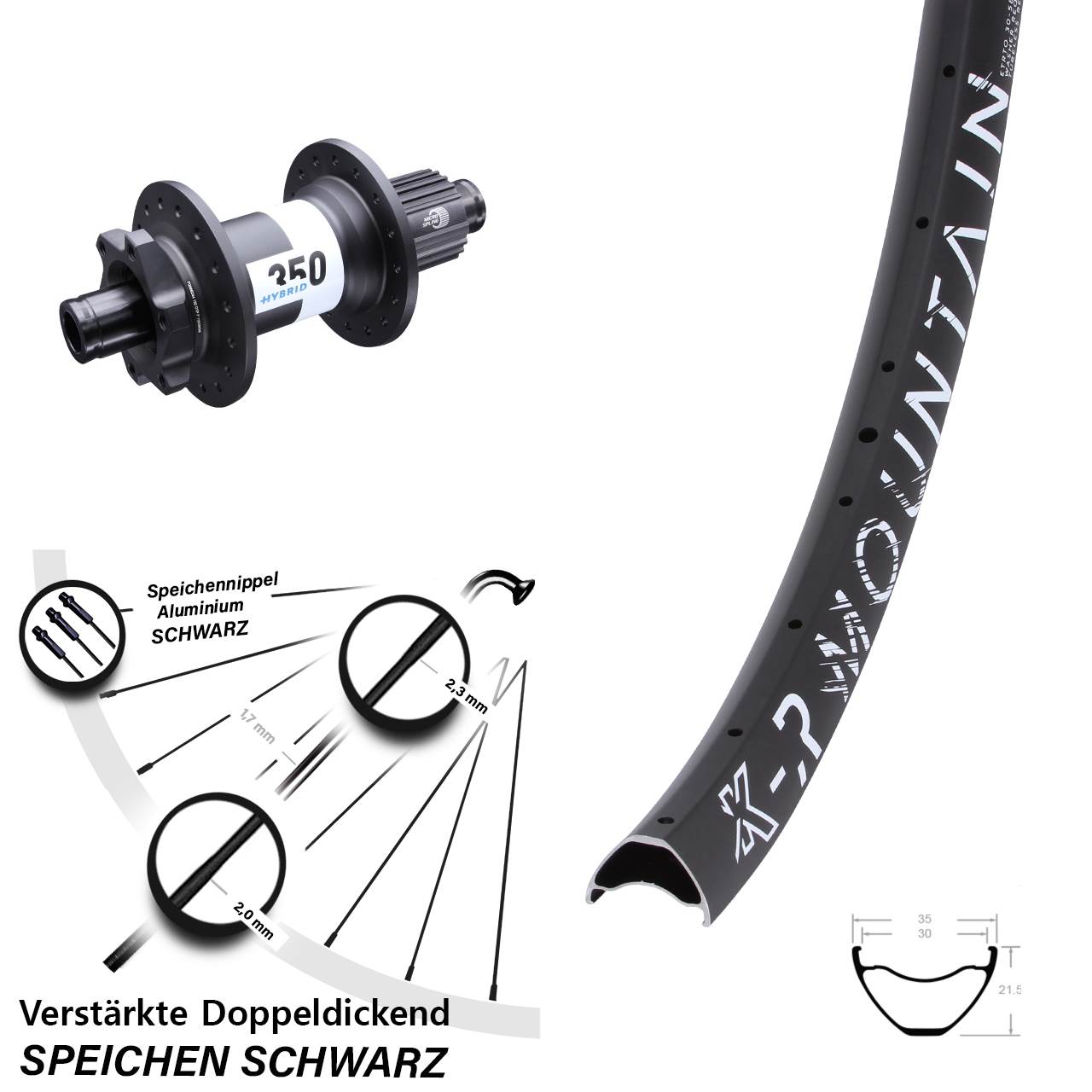 6-Loch Hinterrad 12x148 27,5 Zoll KX-R Mountain DT Swiss 350 Hybrid Shimano Micro Spline