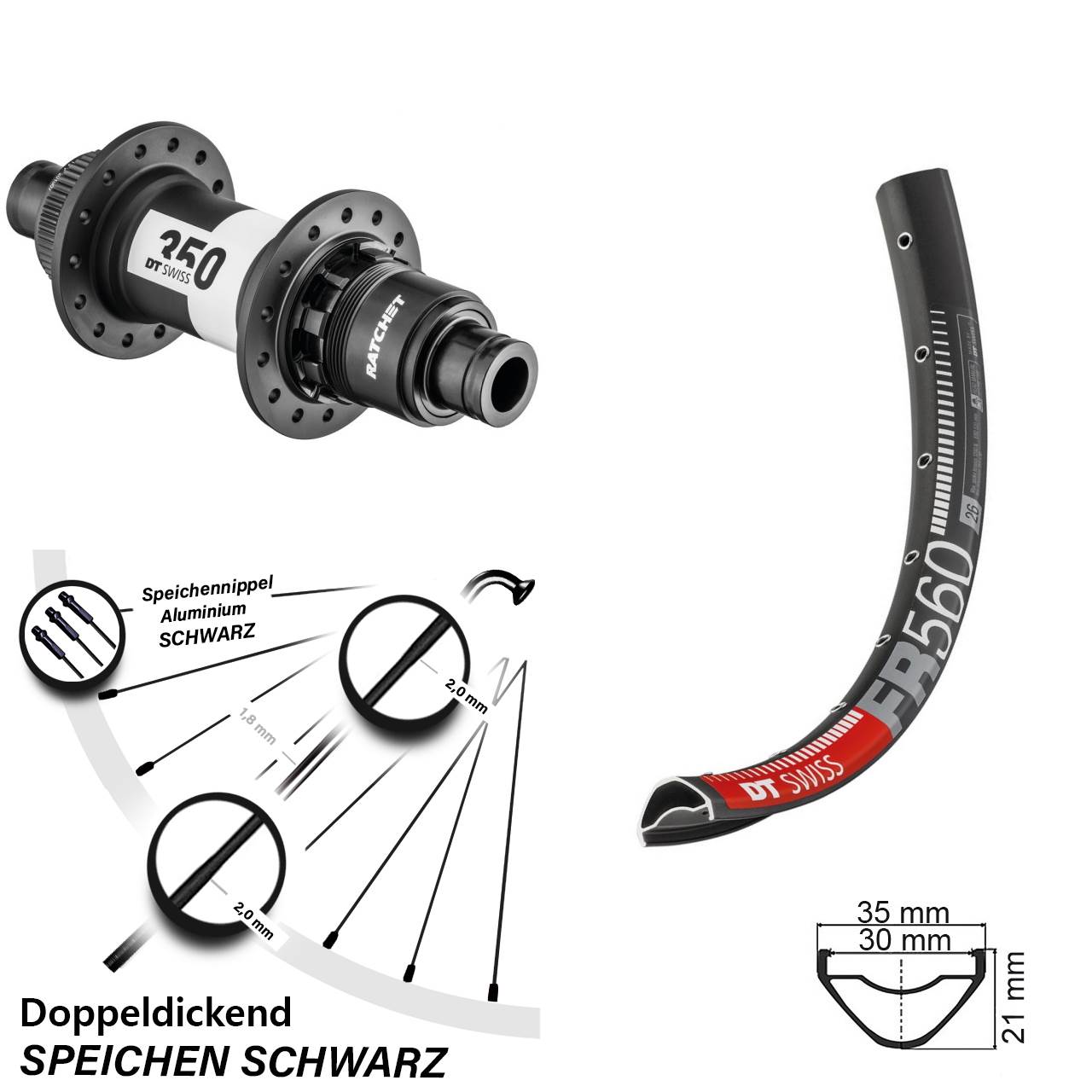 26 Zoll DT Swiss FR560-350 Centerlock Hinterrad 12x142 XD